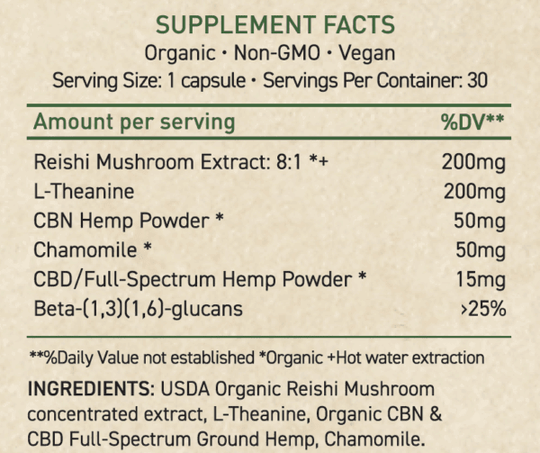 CBN-M REST/SLEEP  Full-Spectrum CBD/Mushroom Blend Capsules 1500MG CBN & 6000MG Mushroom Extracts - Image 2